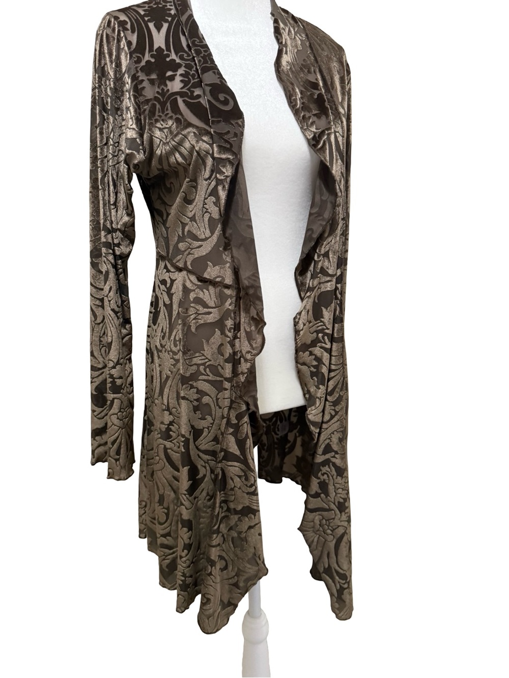 Burnout Velvet Vinestreet Fairy Witchy Boho Vintage Brown flowy duster Size L